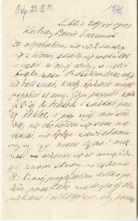 List od Hieronima Rafała Łopacińskiego do Erazma Majewskiego (rękopis)  strona 1