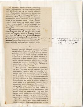 Rękopis niekompletny-materiały do prac E. Majewskiego o potopie.  strona z dwoma wklejonym wycink...