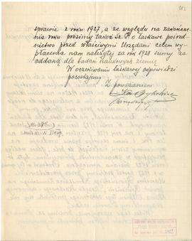 Rękopis. Pismo z Zarządu Majątku Gródek  pow. Równe z dnia 30 grudnia 1928 r. do konserwatora Mic...