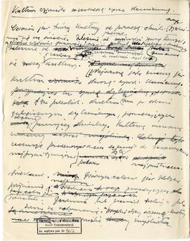 Fragment rękopisu Józefa Żurowskiego pt. "Kultura człowieka w młodszej epoce kamiennej"...