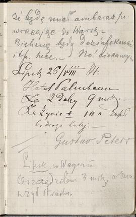 Notes nr 20 z wpisami odręcznymi  Erazma Majewskiego z okresu 25.08.1884 r.- 30.11.1884 r.  strona.