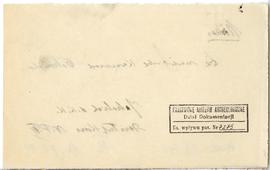 Fiszka z odręcznymi notatkami bibliograficznymi Józefa Żurowskiego  strona 2: pieczątka Działu Do...