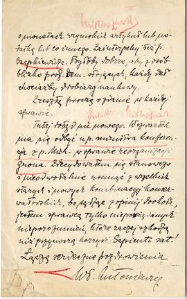 Rękopis listu Włodzimierza Antoniewicza do Józefa Żurowskiego z dnia 5.02.1924 r.  strona 4