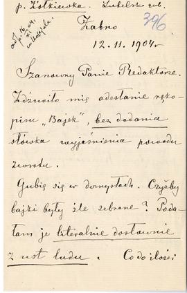 List od Stanisławy Dąbrowskiej do Erazma Majewskiego (rękopis)  strona 1