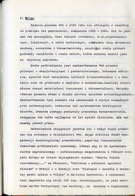 Państwowe Muzeum Archeologiczne w Warszawie. Sprawozdanie z działalności w roku 1985.  Maszynopis...