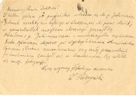 Kartka pocztowa z rękopisem listu Zygmunta Prószyńskiego do Józefa Żurowskiego z 1928 r. (niedato...
