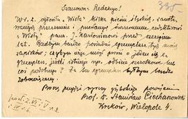 Karta pocztowa od Stanisława Ciechanowskiego do Erazma Majewskiego (rękopis)  strona 2 (rewers)