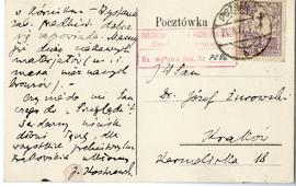 Kartka pocztowa z rękopisem listu Józefa Kostrzewskiego do Józefa Żurowskiego z dnia 20.03.1927 r...