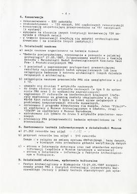 Państwowe Muzeum Archeologiczne w Warszawie. Sprawozdanie z działalności w roku 1997.  Maszynopis...