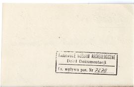 Fiszka z odręcznymi notatkami bibliograficznymi Józefa Żurowskiego  strona 2: pieczątka Działu Do...