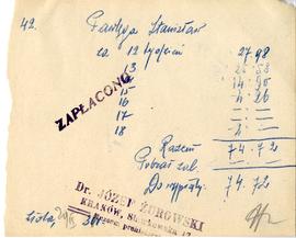 Rachunek z dnia 29.02.1931 r. za pracę Stanisława Pawlęgi na wykopaliskach w Złotej  strona 1