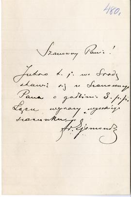 List od Franciszka Ejsmonda do Erazma Majewskiego (rękopis)  strona 1