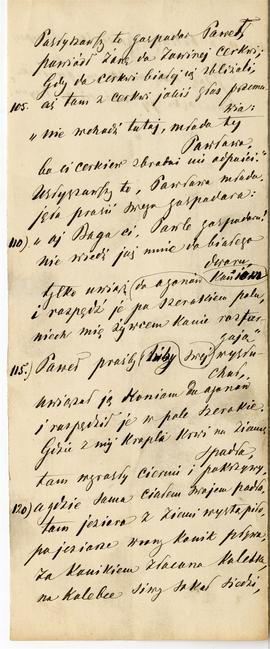 Fragment rękopisu tłumaczenia na język polski serbskich pieśni ludowych  strona 9