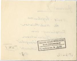 Fiszka z odręcznymi notatkami bibliograficznymi Józefa Żurowskiego  strona 2: pieczątka Działu Do...