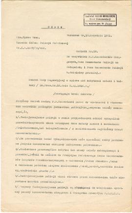 Maszynopis odpisu Okólnika nr 19 Ministerstwa Spraw Wewnętrznych oraz Komendy Głównej Policji Pań...