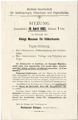 Broszura informacyjna w języku niemieckim z 1902 r. dotycząca porządku spotkania Berliner Gesells...