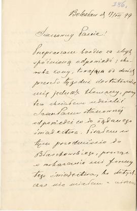 List od Bronisława Jasińskiego do Erazma Majewskiego (rękopis)  strona 1