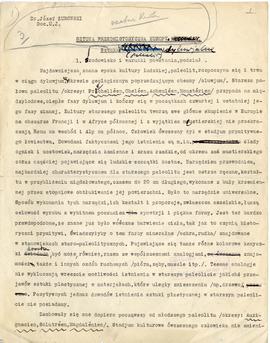 Maszynopis artykułu Józefa Żurowskiego z odręcznymi poprawkami pt. "Sztuka przedhistoryczna ...