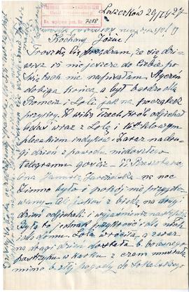 Rękopis listu Teresy Żurowskiej (matki) do Józefa Żurowskiego z dnia 29.01.1927 r.  strona 1