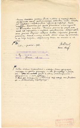 Rękopis. Pismo konserwatora Michała Drewko z grudnia 1921 r. do Prezydium Państwowego Grona Konse...