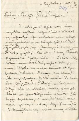 List od A. Jabłońskiego (pisany z Częstochowy) do Erazma Majewskiego (rękopis)  strona 1