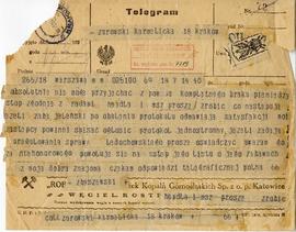 Telegram Wacława Zbyszewskiego do Józefa Żurowskiego z dnia 18.07.1927 r.  strona 1