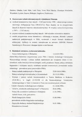 Państwowe Muzeum Archeologiczne w Warszawie. Sprawozdanie z działalności w roku 1998. Maszynopis...