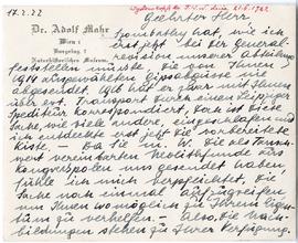 List od dr. Adolfa Mahra do Erazma Majewskiego (druk  rękopis)  strona 1