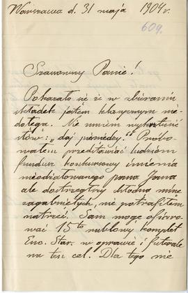 List od Zygmunta Glogera do Erazma Majewskiego (rękopis)  strona 1