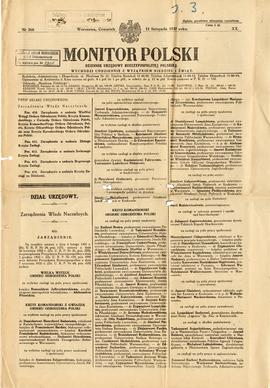 Dziennik Urzędowy Rzeczypospolitej Polskiej "Monitor Polski"  Nr 260 z dnia 11.11.1937 ...