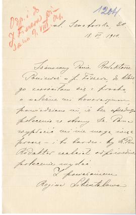 List od Reginy Lilientalowej do Erazma Majewskiego z dnia 18.07.1904 r. (rękopis)  strona 1