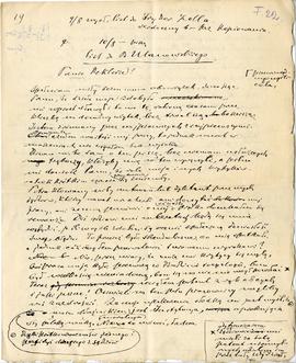 Brudnopis listu z dnia 10.08.1908 r. do Bolesława Ulanowskiego: "[…] Panie Rektorze! Spełnia...