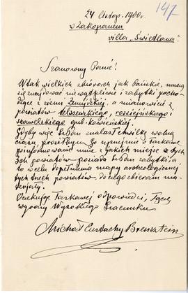 List od Michała Brensztajna do Erazma Majewskiego (rękopis)  strona 1