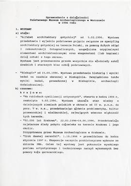 Państwowe Muzeum Archeologiczne w Warszawie. Sprawozdanie z działalności w roku 1996.  Maszynopis...