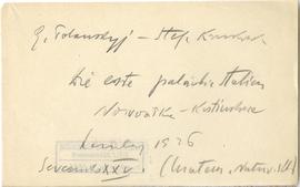 Fiszka z odręcznymi notatkami bibliograficznymi Józefa Żurowskiego  strona 1: "J. Polanskyj ...