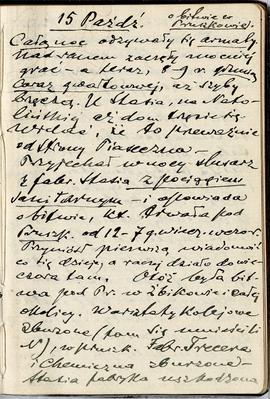 Notatnik nr 78 z odręcznymi notatkami Erazma Majewskiego z dn. 15.10.1914 r.  dot. bitwy w Pruszk...