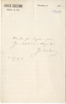 List od Jana Lorentowicza do Erazma Majewskiego (pieczęć  rękopis)  strona 1