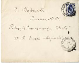Koperta adresowana przez Witolda Klingera do Erazma Majewskiego (awers)
