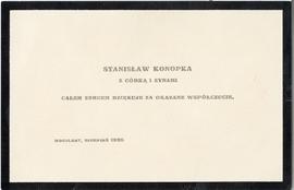 Kartka żałobna wraz z kopertą od Stanisława Konopki oraz jego córek i synów z drukowanym podzięko...