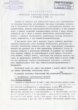Państwowe Muzeum Archeologiczne w Warszawie. Sprawozdanie z działalności w roku 1989.  Maszynopis...