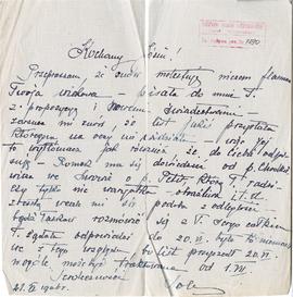 Rękopis listu Loli (?) do Józefa Żurowskiego z dnia 21.06.1926 r.  strona 1