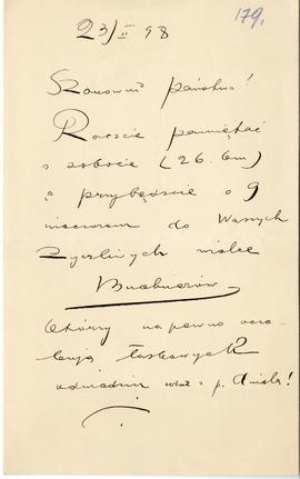 List od Władysława Buchnera do Erazma Majewskiego (rękopis)  strona 1