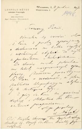 List od Leopolda Méyeta do Erazma Majewskiego (druk  rękopis)  strona 1