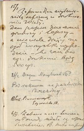 Notatnik nr 55 z odręcznymi notatkami Erazma Majewskiego z dn. 15.01.1900 r.: "Zaprowadzam w...