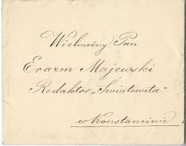 Koperta zaadresowana przez Adolfa Fedorowicza do Erazma Majewskiego (rękopis)  strona 1 (awers)