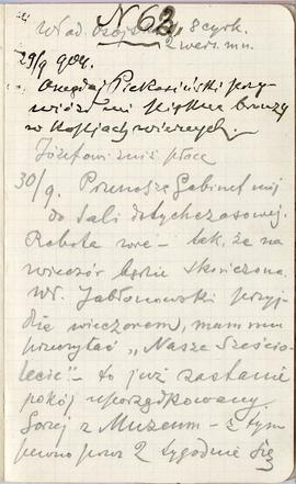 Notatnik nr 62 z odręcznymi notatkami Erazma Majewskiego z okresu od 29.09.1904 r. do 23.02.1905 ...