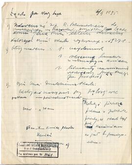 Odręczna notatka Józefa Żurowskiego z wizyty w Łącku  pow. Nowy Sącz dnia 6.09.1935 r.  strona 1:...