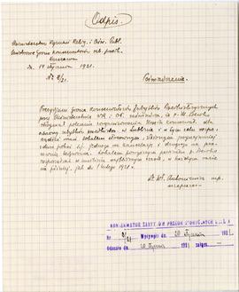 Rękopis. Odpis pisma Prezydium Państwowego Grona Konserwatorów Zabytków Przedhistorycznych w Wars...