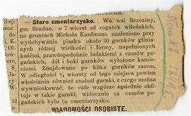 Wycinek prasowy z gazety "Słowo"  R. 18  1899  nr 8: "Stare cmentarzysko […]"...