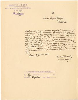 Rękopis. Pismo konserwatora Michała Drewko z dnia 23 grudnia 1921 r. do Urzędu Wojewódzkiego w Lu...